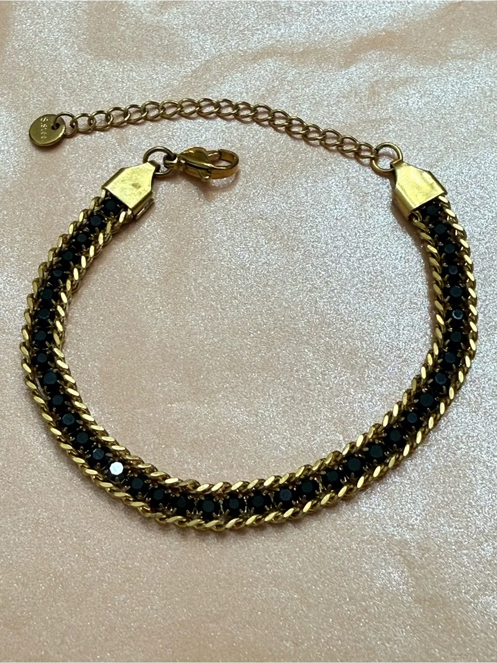 Gold Plated and Black Braided Chain Bracelet - Women Jewelry